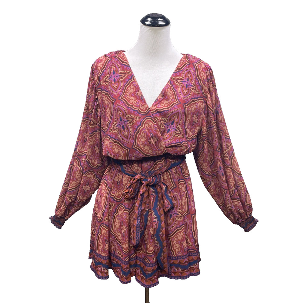 Flying Tomato SM Be Better Dress Purple Pink V-neck Bishop Slv Boho Geo Floral